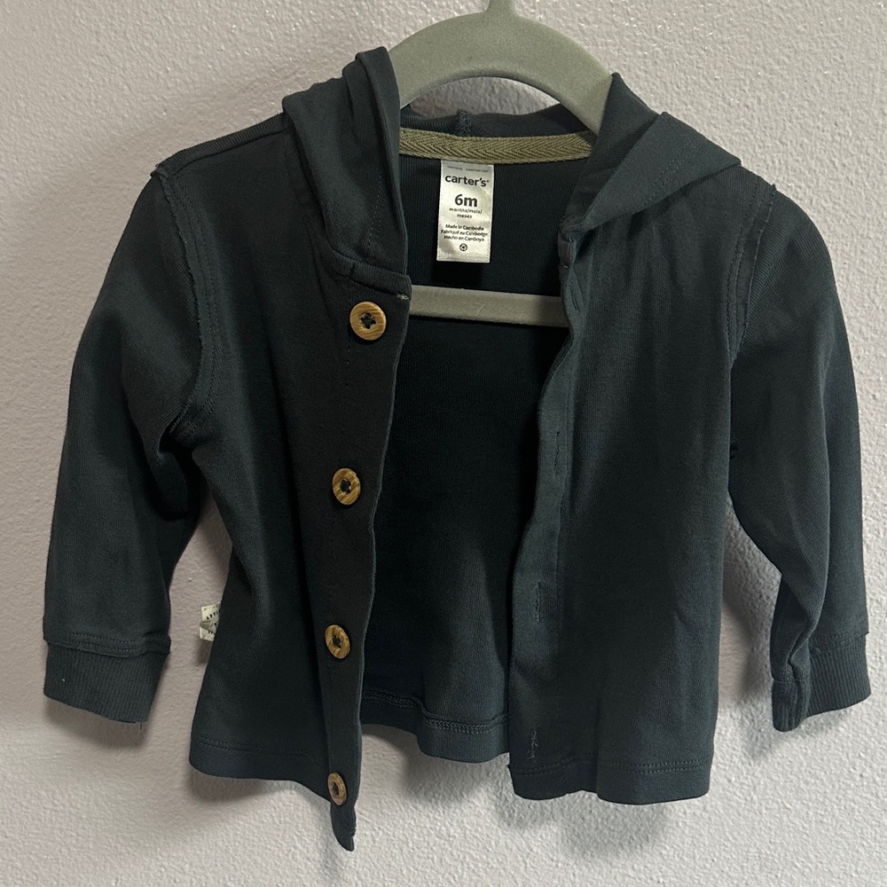 Carter's Navy Baby Hoodie with Wooden Buttons